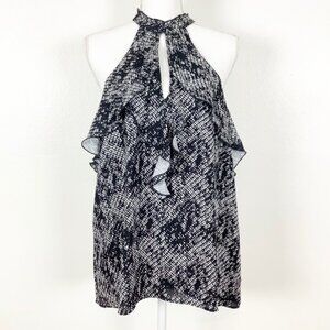 Parker Black & White Ruffled Halter Top